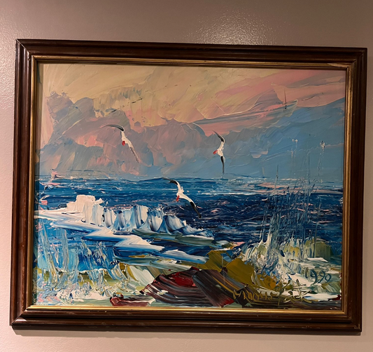 Morris Katz Painting - Seagulls in a Cotton Candy Sky