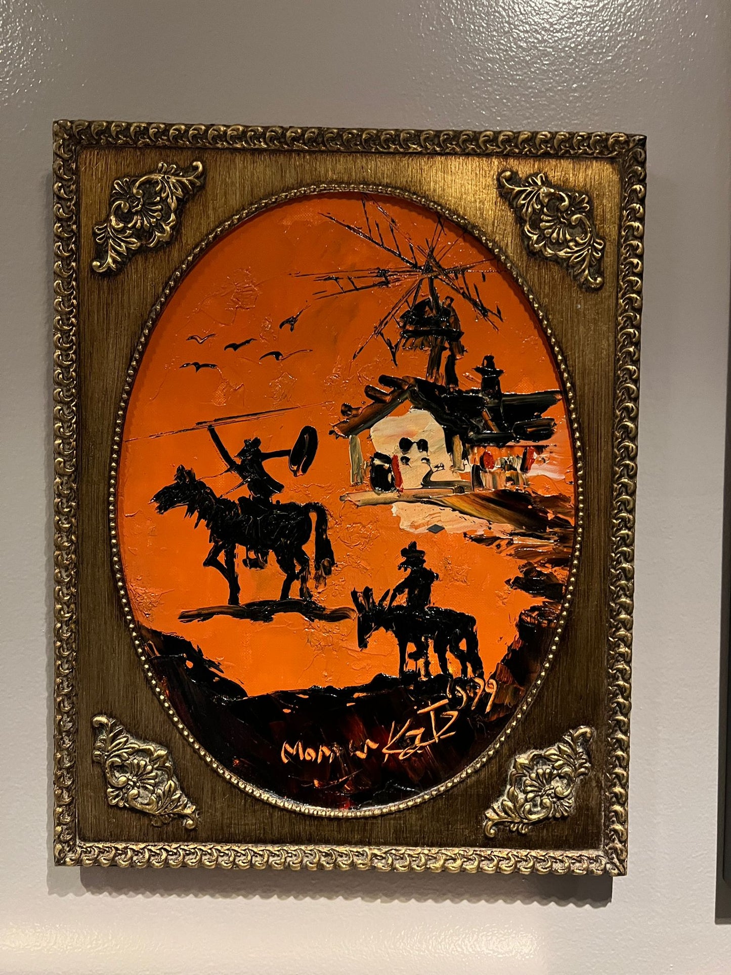 Morris Katz Painting - Equestrians in Orange