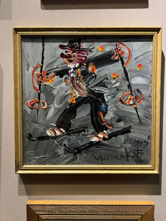 Morris Katz Painting - Clown on Grey Background in Gold Frame